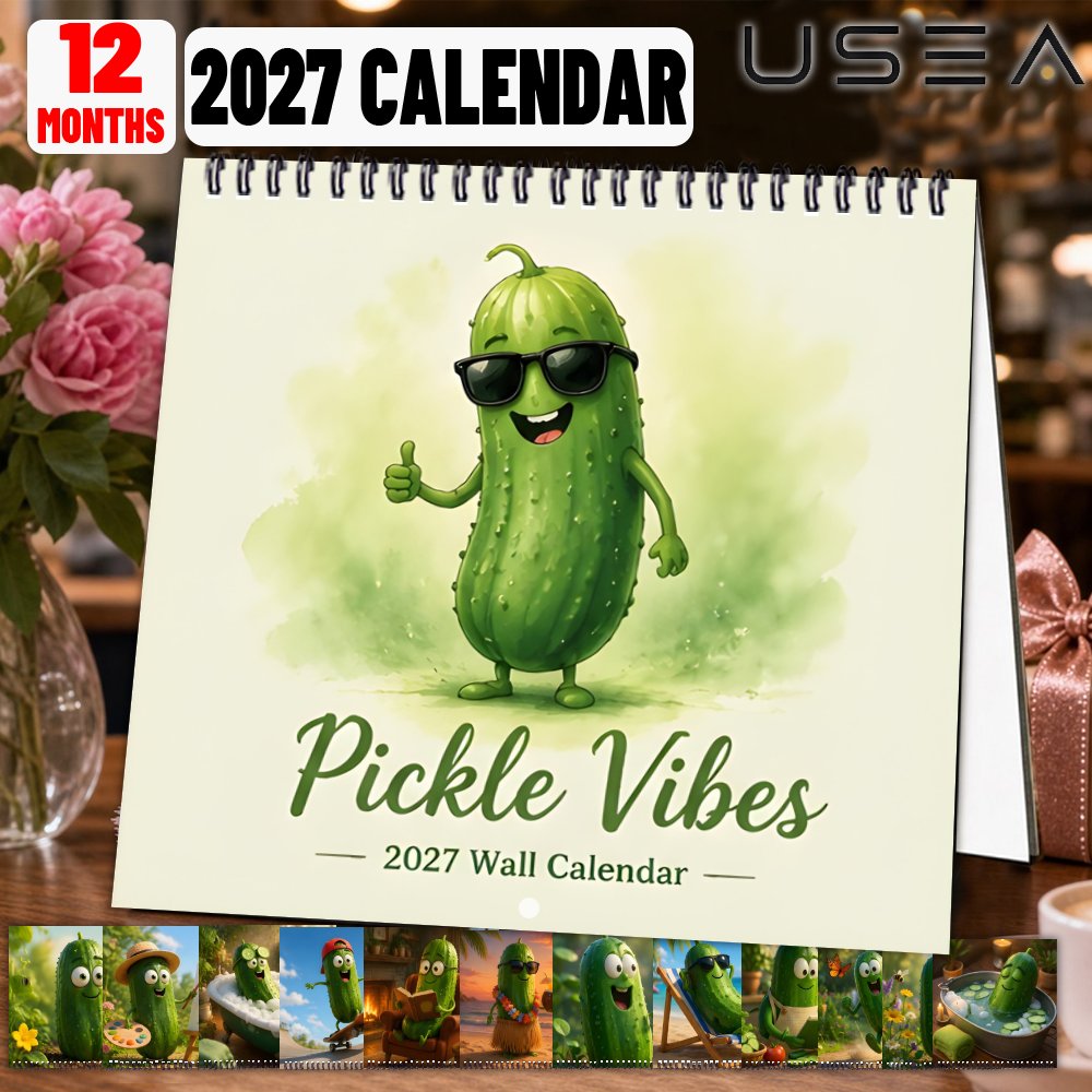 TEMU 2027 Wall Calendar2027 Wall Calendar, 12 Month Pickle Vibes Monthly Planner, Twin Wire Spiral Hanging Calendar With Large Blocks, Aesthetic Wall