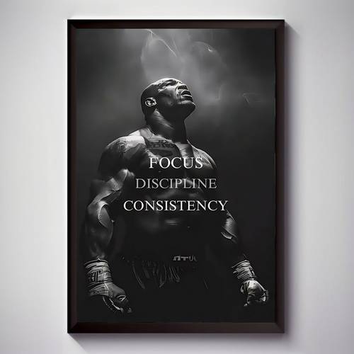 frameless canvas wall art black white male with focus discipline motivational quote modern vertical inspirational decor for living room bedroom office 12x16 inches inspirational wall decor