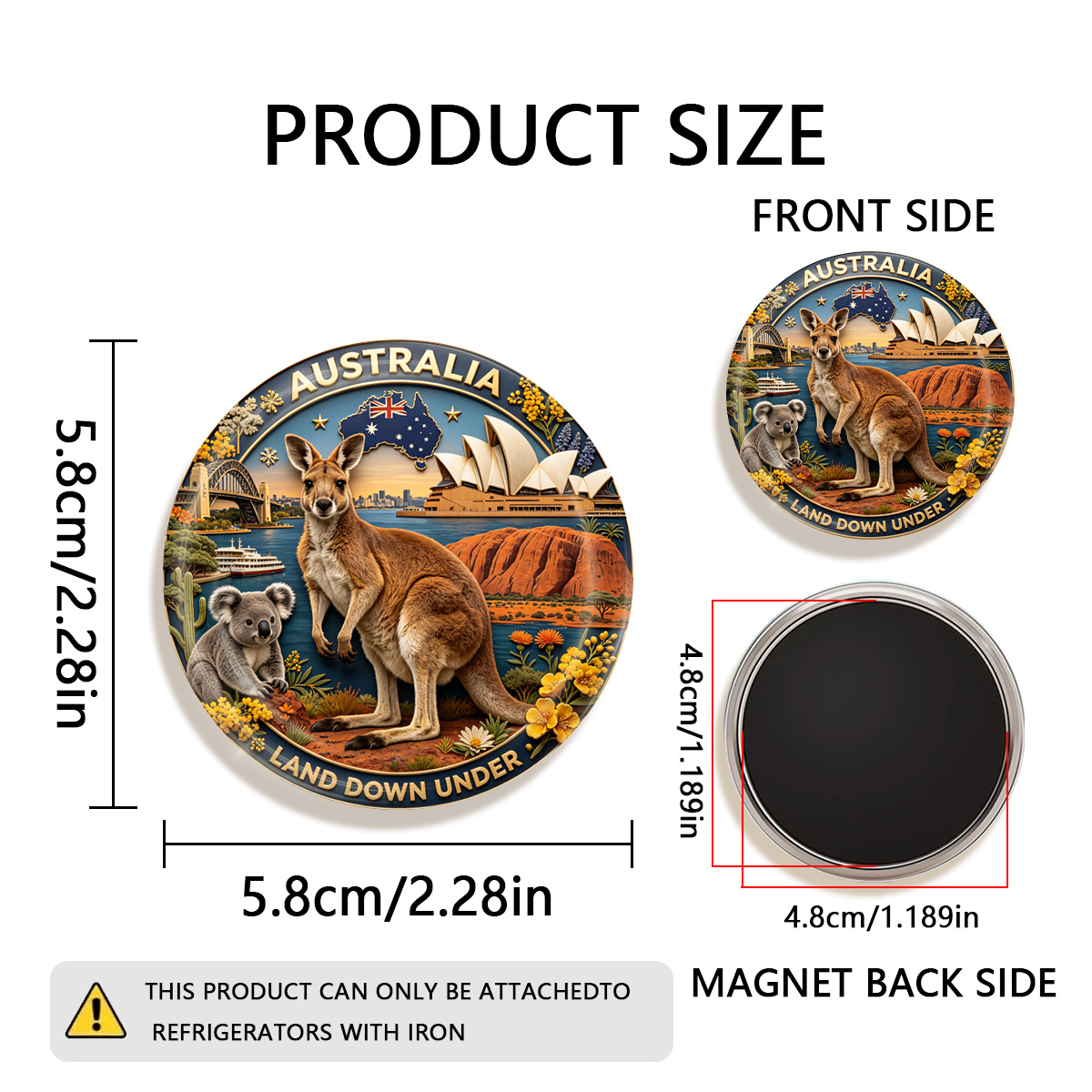 TEMU 1pc 2d Flat Australia Land Durable Round Fridge Magnet, Suitable For To Refrigerators, Whiteboards, Handicrafts, Photos, Stickers, Postcards,