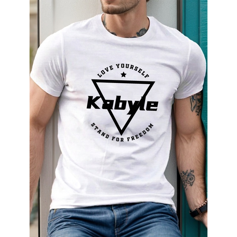 

T-Shirt Homme Kabyle à Imprimé Géométrique - Manches Courtes Décontractées, Polyester Respirant, Lavable en Machine - pour l'Été