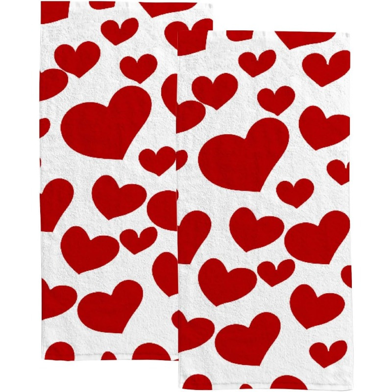 

2pcs Red Heart Valentine's Day Hand Towels - 18x26 Inch, Water-absorbent & Quick-dry, Gym, Yoga, Bathroom Decor