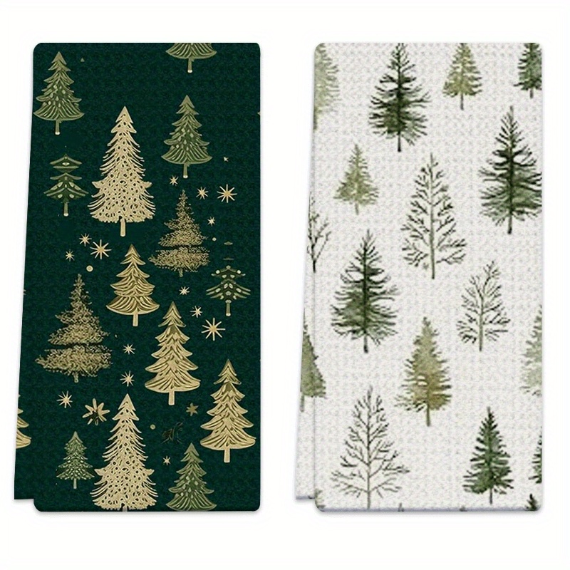 TEMU 2pcs Dish Towels Pine Tree, Stars 18x26 Inch Soft Absorbent Polyester Hand Towel, Gift For Kitchen Towel, Cooking, Baking, Bathroom Cleaning,