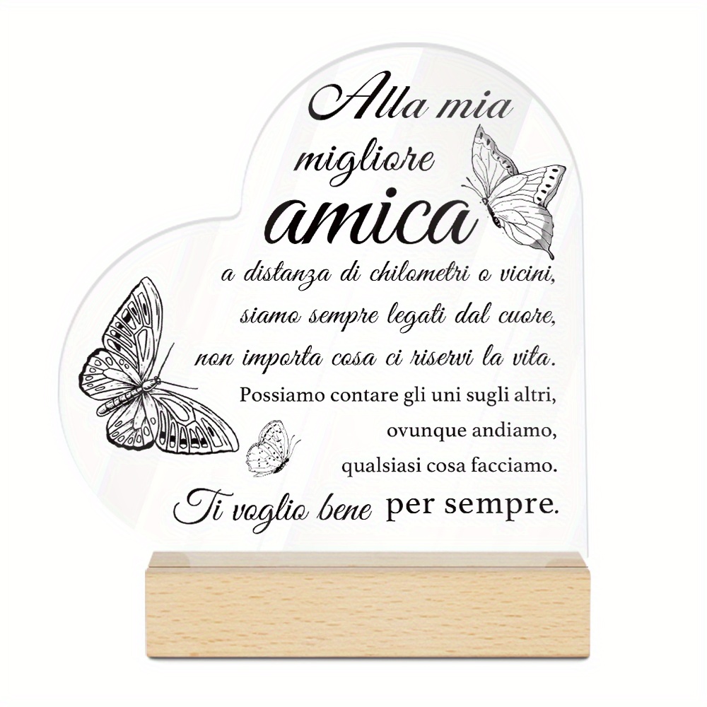 TEMU 2d Flat-[2d Flat] Putuo Decorative Italian Friendship Crystal Heart-shaped Emblem, Featuring A Wooden Base, A Tabletop Decoration That Requires