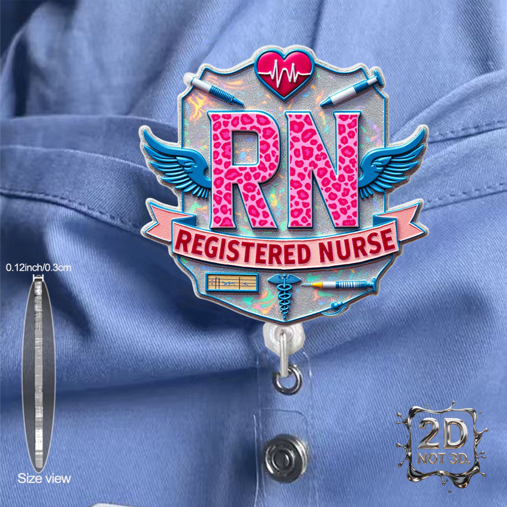 TEMU 2d 1pc A Flat Retractable Acrylic Badge Reel Featuring A Print Design, Essential For Nurses And Doctors In Hospitals, Versatile For Work