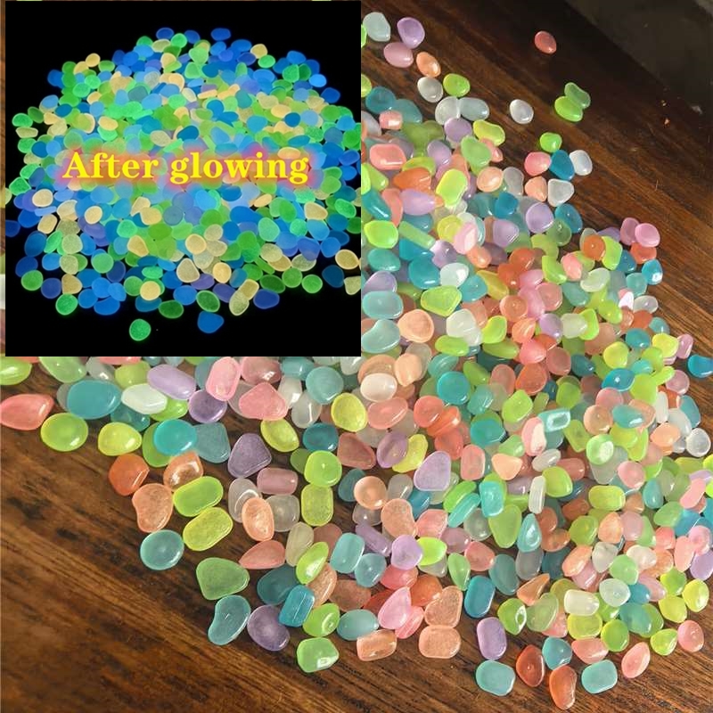 TEMU 140 pz Ciottoli in Resina Fosforescenti Colori Casuali, 0,8-1cm Pietre Luminose Multicolore Attivate dalla Luce per Acquario, Vaso di Fiori,