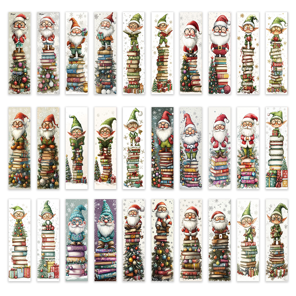 TEMU Lot de 32 marque-pages, marque-pages de Noël Père Noël et elfe, cadeau de lecture pour les fêtes, 32 différents, convient pour
