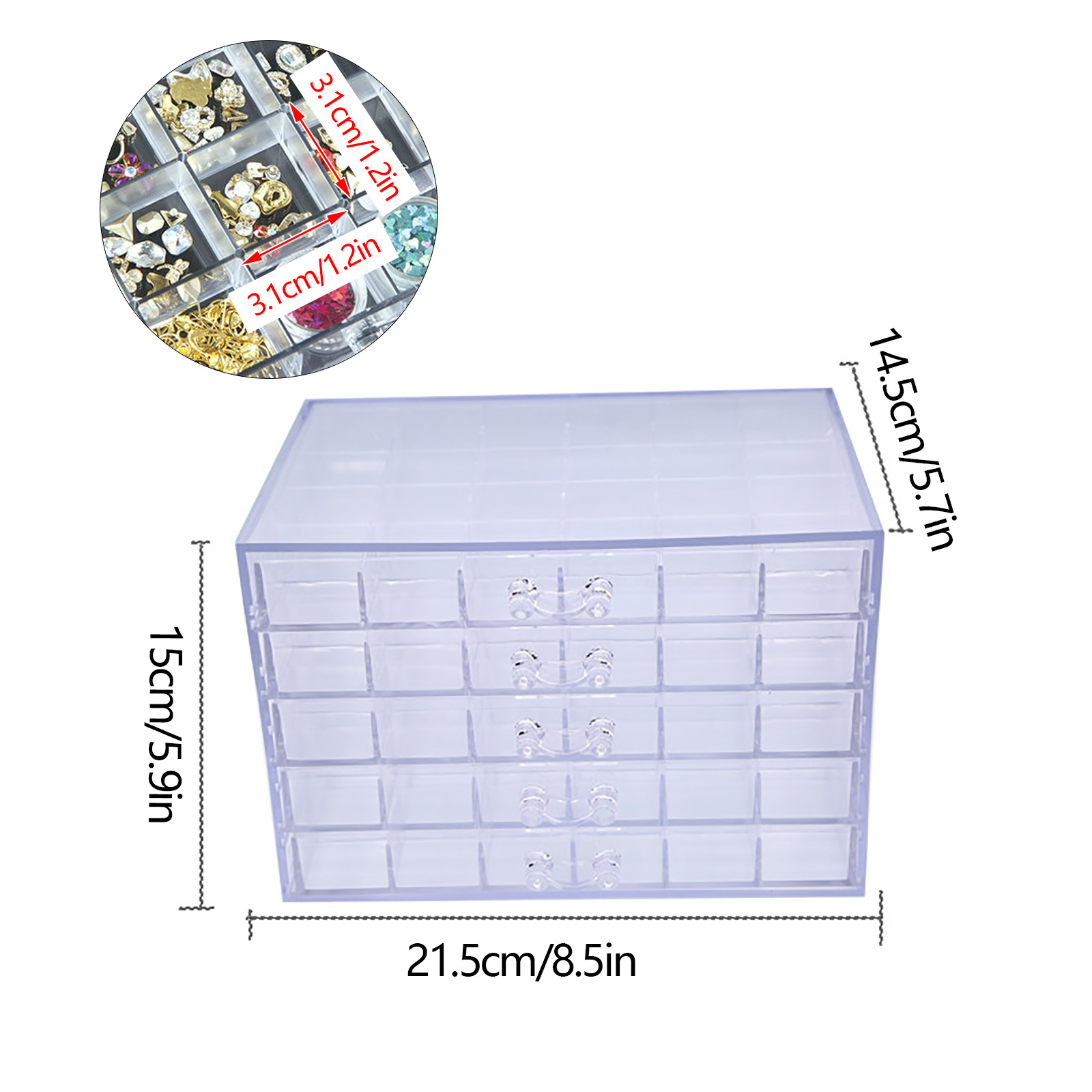 TEMU 5-layer Acrylic Jewelry & Nail Art Organizer Box - 120 Compartments Detachable Drawers, Transparent Modern Desktop Storage With Secure Latches,