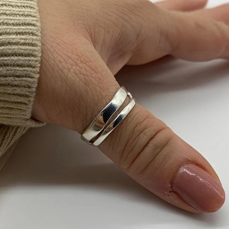 

Boho Silvery Plated Thick Double Stackable Adjustable Thumb Ring For Women, Layered Band, Daily & Gift Occasion Jewelry