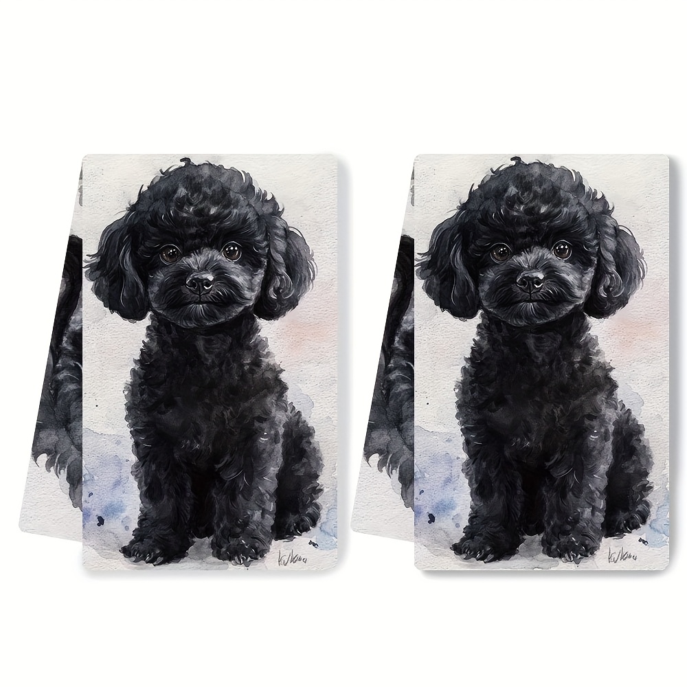 TEMU 2pcs Kitchen Towels- Cute Black Poodle Design, Absorbent Dishwashing Dish Cloths, Machine Washable, 16x 24inch Inches, Perfect For Holiday