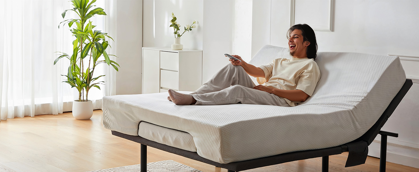 Adjustable Bed Frame with Massage, Head And Foot Incline, Wireless Remote, 4 Built-In USB Ports, LED Night Light, 4 Height-Adjustable Legs, Electric Bed Base, Christmas Gifts