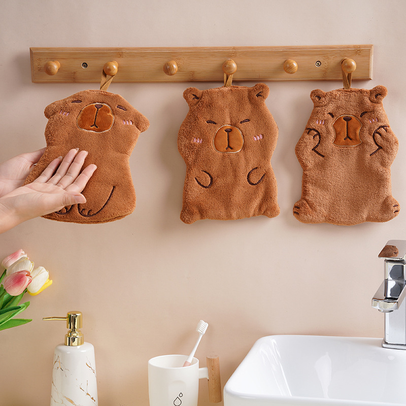 

3pcs Cute Capybara Coral Fleece Hand Towels - Soft, Absorbent & Hypoallergenic Kitchen Towels With Cartoon Design