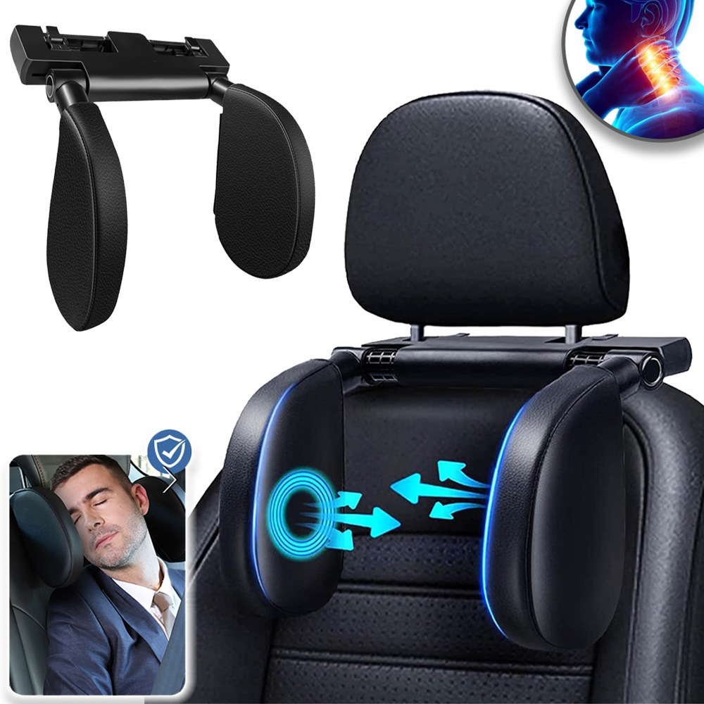 Car Headrest 180 Degree Adjustable Breathable Leather Car Neck Support, Good For Sleeping On Long (black)