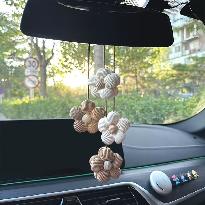 TEMU 2pcs, Boho Car Hanging Decoration, Car Hanging Ornament, Flower Car Rearview Mirror Hanging Accessories- Handmade Floral Pendant, Cute Car