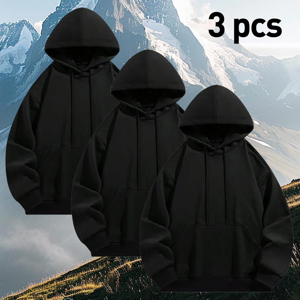 TEMU 3 - Pack Mens/ Womens Polyester Hoodies - Classic Solid Color, Lightweight & Wrinkle - Resistant, Layering Or Casual Wear