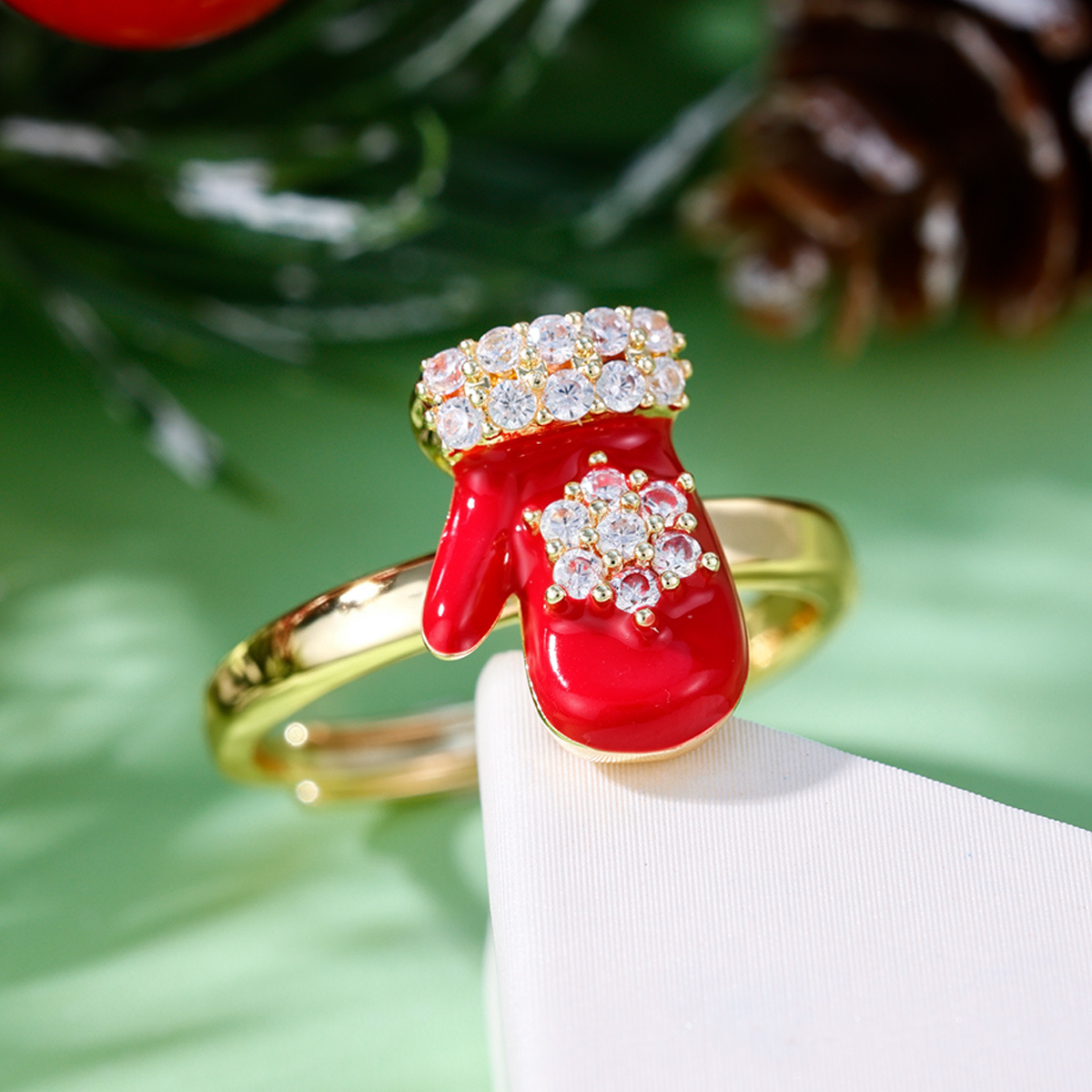 Snowflake Synthetic Zirconia Christmas Glove Open Ring
