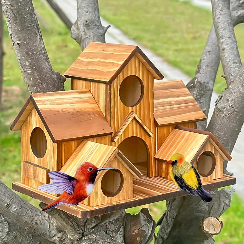outdoor   wooden birdhouse villa style multi layer hanging bird feeder paintable with multiple compartments garden decoration to   birds a gift for bird enthusiasts suitable for   year round