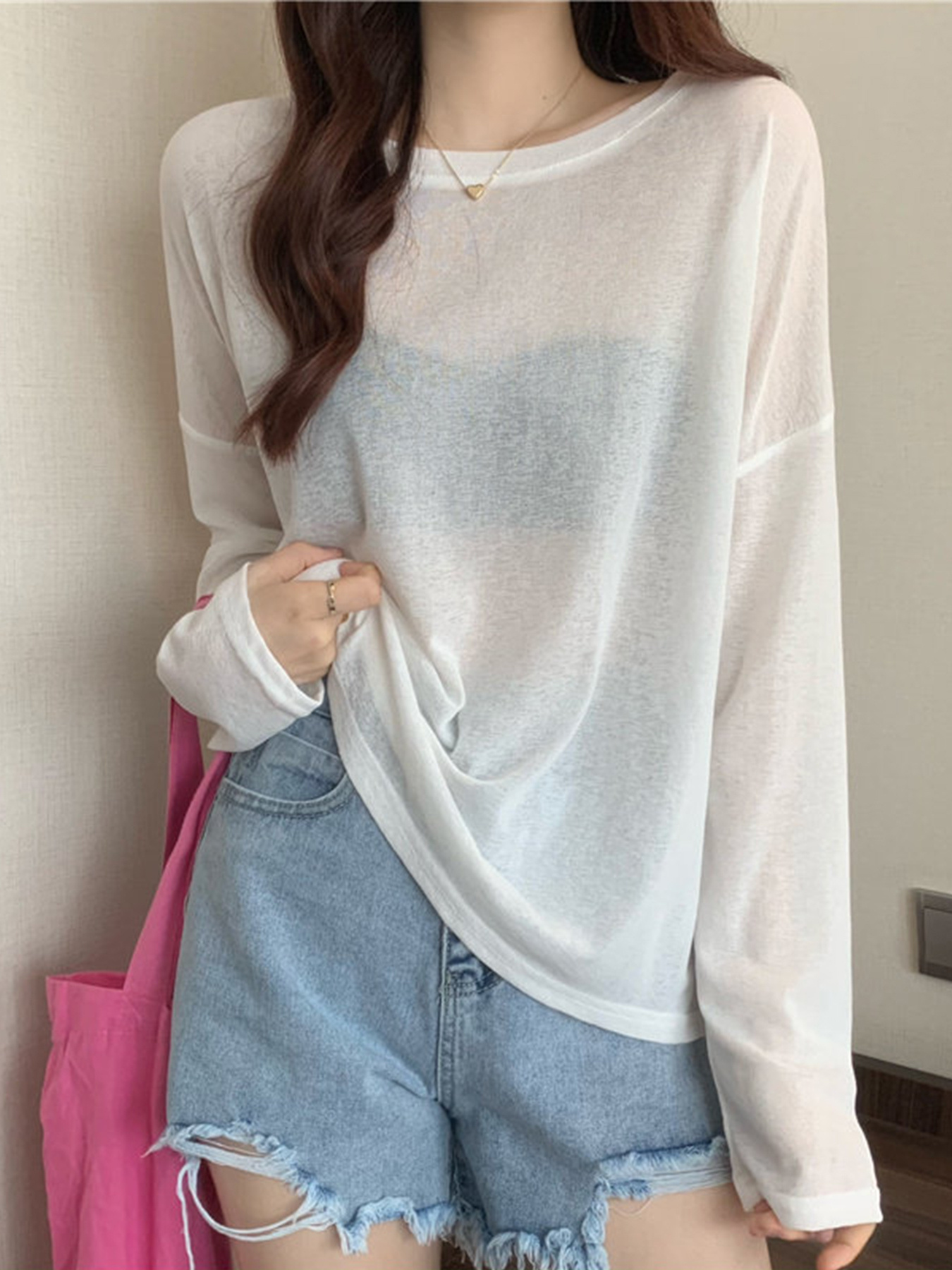 womens summer long sleeve t shirt loose   conditioned room   neck thin breathable mesh cover up