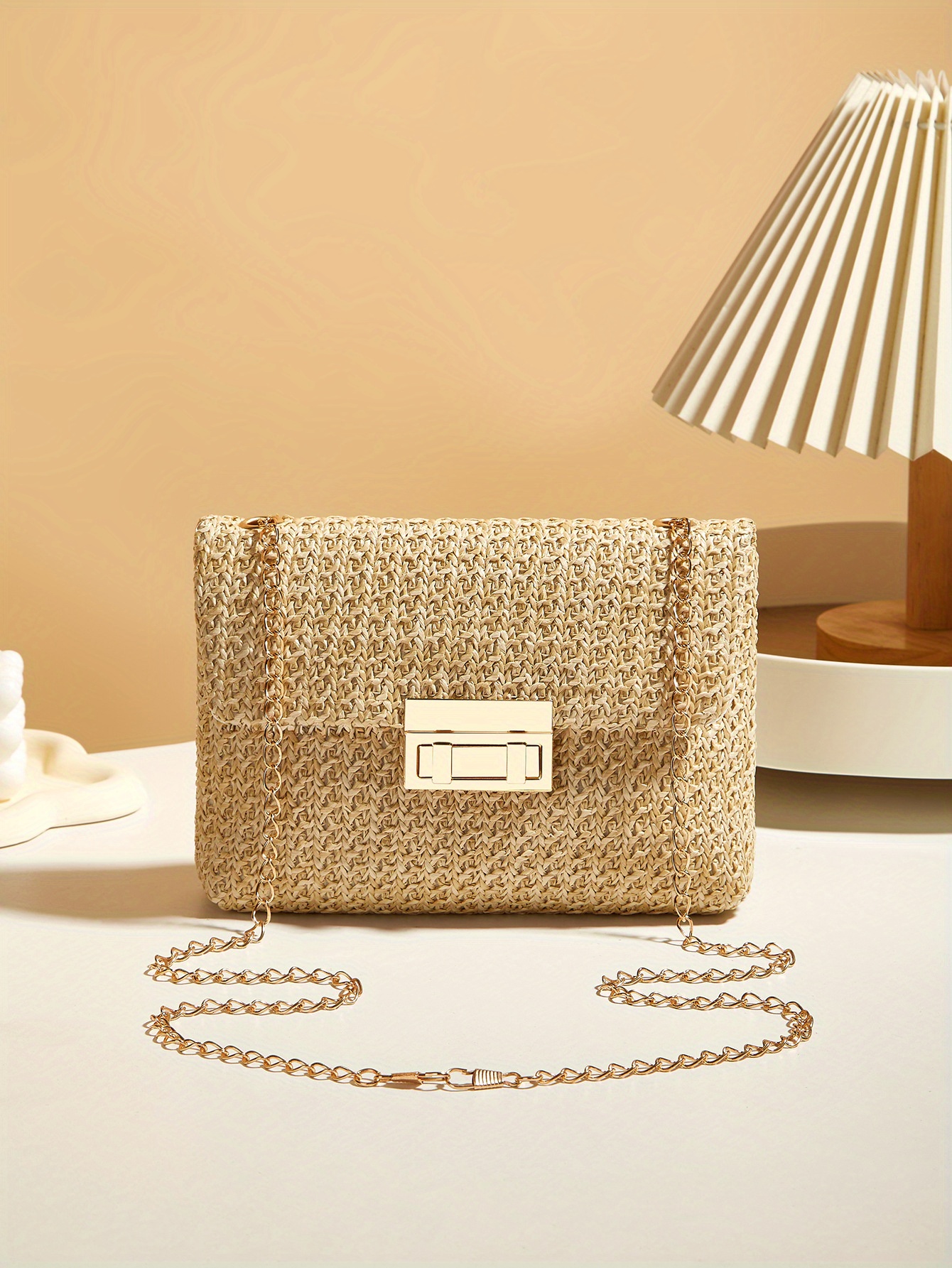 2025 New Trendy Woven Women'S Tote and Wallet, Practical Crossbody Bag, Single Shoulder Bag, Small Square Bag, Metal Chain Strap, Simple Women'S Crossbody Bag