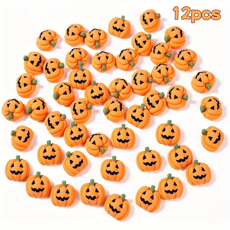 TEMU 12 piezas de cabujones de resina de mini calabaza de Halloween, diseño de lomo , adecuados para manualidades DIY, de y decoración del hogar,