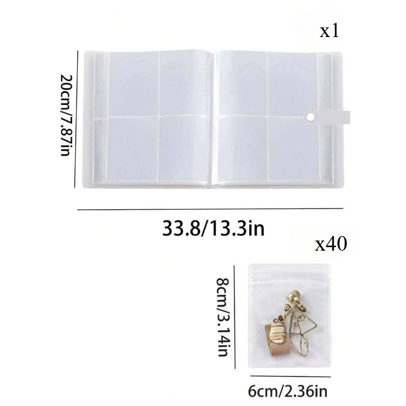 TEMU Album de rangement pour bijoux transparent avec 40 pochettes de rangement anti-oxydation, idéal pour bagues, boucles d'oreilles et clips de ,