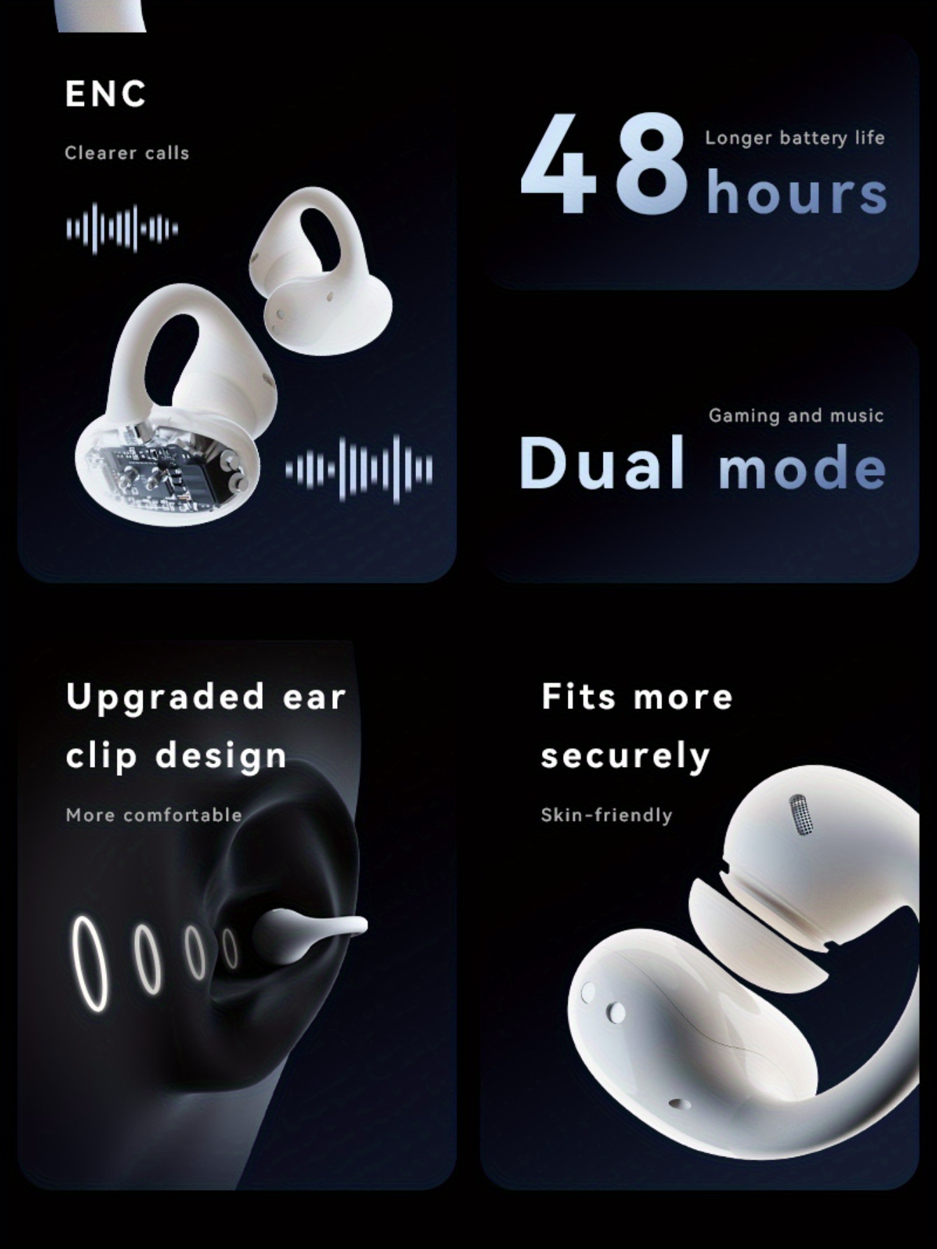 wireless clip on open ear headphones with smart noise cancelling   sand sports earphones usb charging for running workout Product details 6