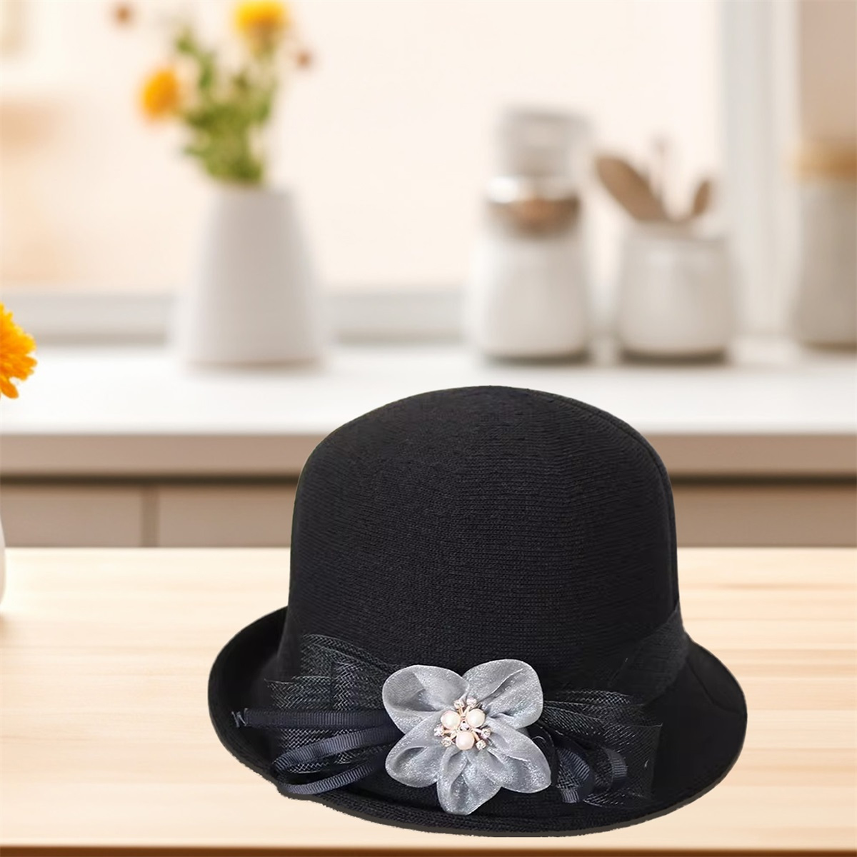 womens vintage floral bowler hat elegant lightweight warm - Temu display picture 1