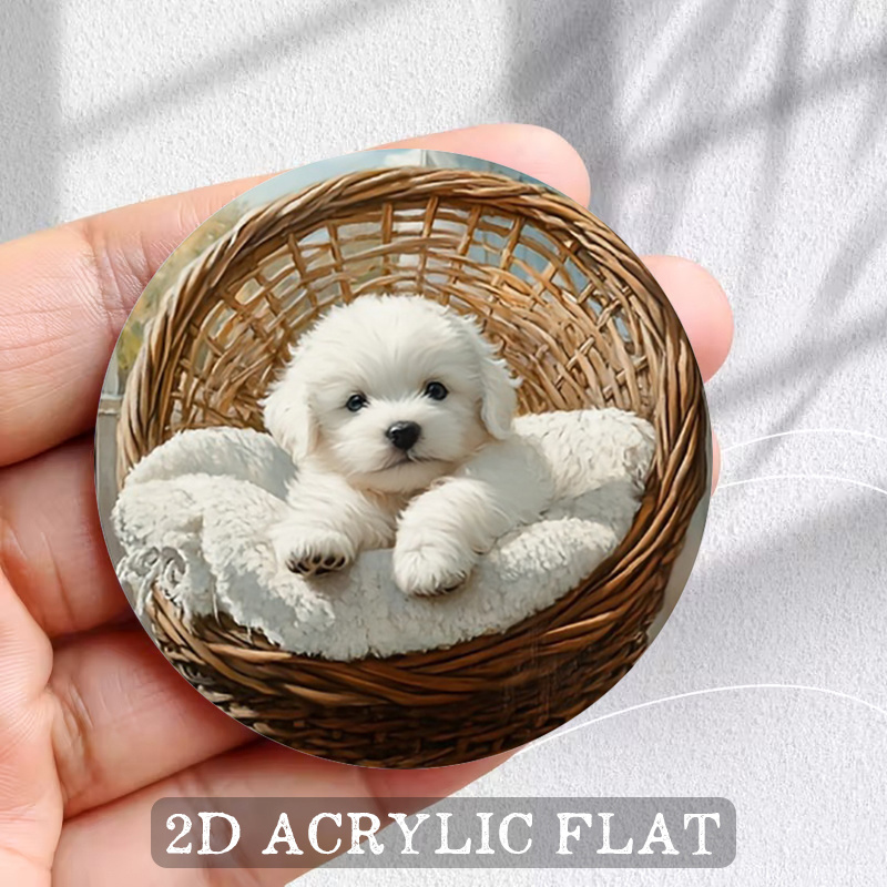 TEMU 2d Flat 1pc Cute Puppy Fridge Magnet, Fluffy Bedding Decorative Fridge Magnet, Cute Animal Fridge Decor, Wicker Magnetic Acrylic Fridge Magnet,