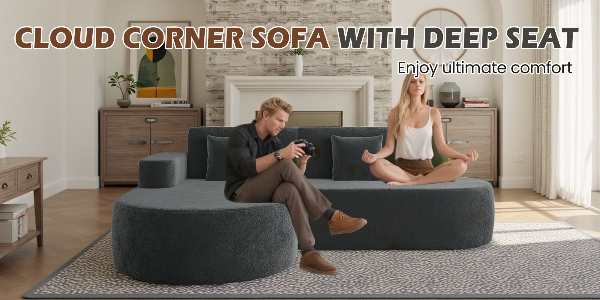 Modern L-Shaped Sectional Sofa with Chaise Lounge - Deep Seat Corner Couch, Boneless Cushion Design & Plush Sponge-Filled, Gray/Black/Beige/Green, Easy Assembly Contemporary Living Room & Bedroom Furniture, Space-Saving Modular Sofa for Apartments &