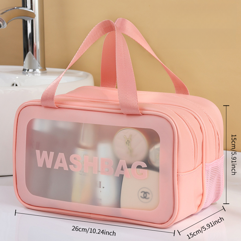 TEMU Dry-wet Separation Double-layer Transparent Pu Makeup Bag For Men And Women, Portable Cosmetic Organizer, Travel Pouch, Toiletry Bag