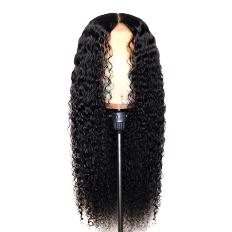 TEMU Elegant 26-inch Black Corn Curly Wig For Women - Middle Part, Heat Resistant Synthetic Hair, & Fashion Accessories