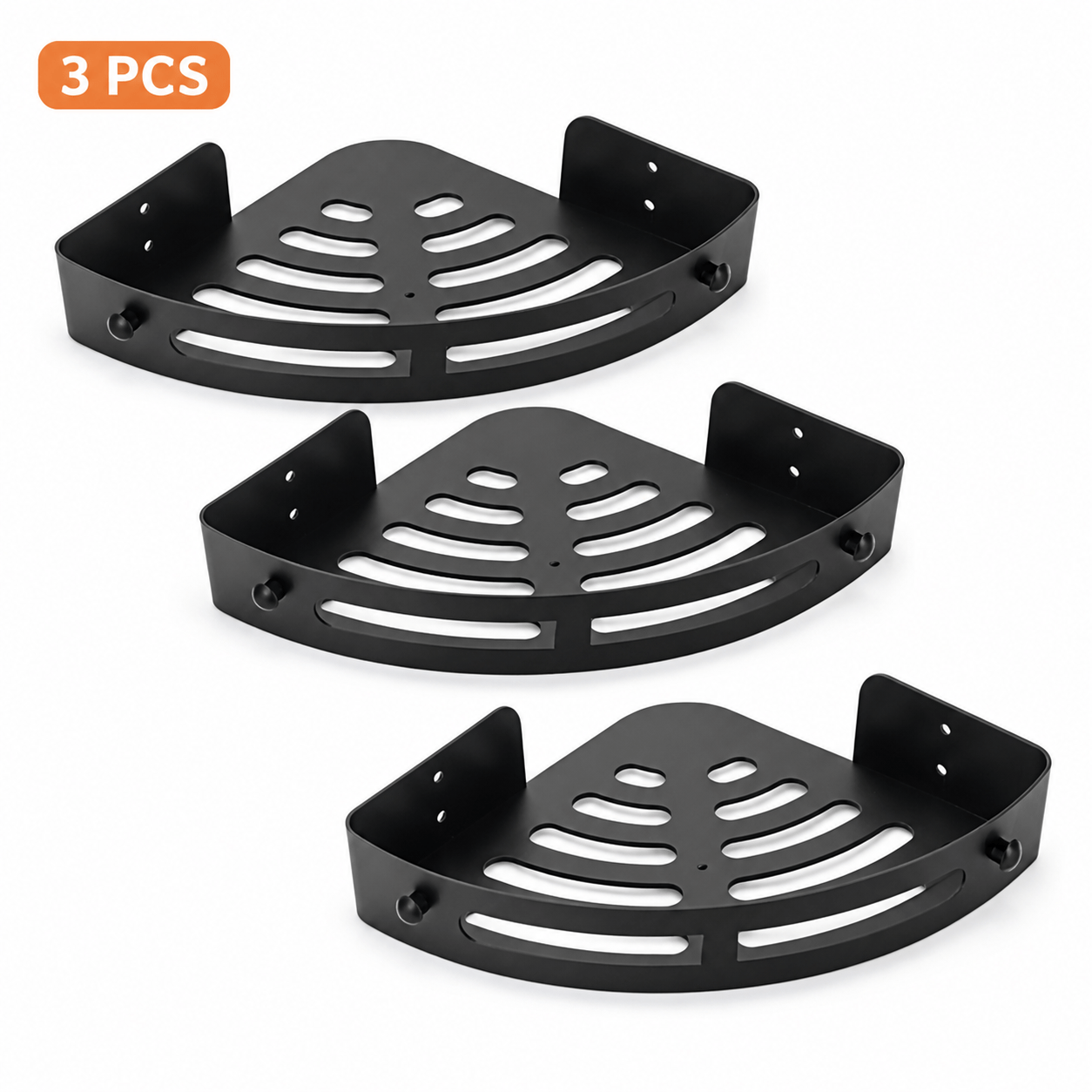 TEMU 3pcs No-drill Corner Shower Caddy, Wall-mounted Bathroom Organizer Shelf -drain And Raised Guard Rail, Matte Black Metal Storage Rack For