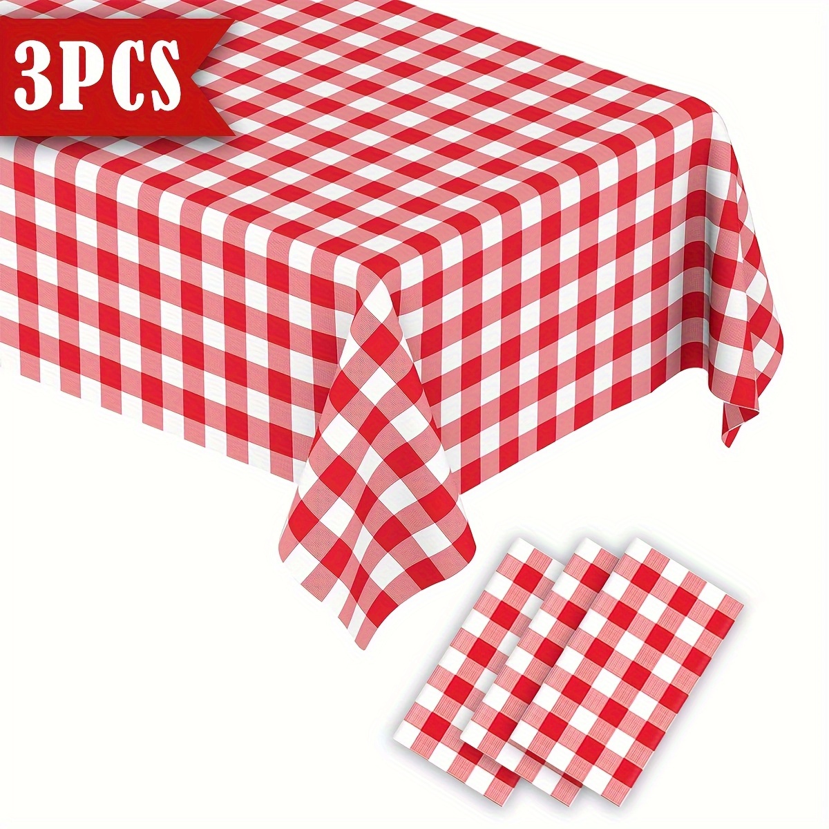 TEMU 1 Pack Of 3pcs, Red And White Checkered Party Tablecloths, Elegant Wedding Disposable Tablecloths For 2025, Red And White Plaid Tablecloths,