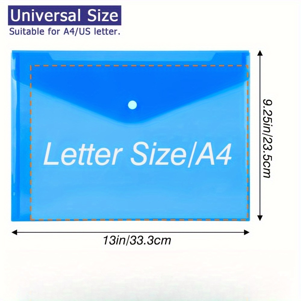 5/10/20pcs A4/Letter Size File Bags with Snap Button Closure - Durable PVC Document Folders, Random Colors (Blue, Green, Yellow, Orange, Purple) for School, Office & Home Organization, Work Supplies, File Organizer for Desk, School Stationery Storage, Vibrant Color Options, Secure Snap Closure 3 5/10/20pcs A4/Letter Size File Bags with Snap Button Closure - Durable PVC Document Folders, Random Colors (Blue, Green, Yellow, Orange, Purple) for School, Office & Home Organization, Work Supplies, File Organizer for Desk, School Stationery Storage, Vibrant Color Options, Secure Snap Closure - Image 3