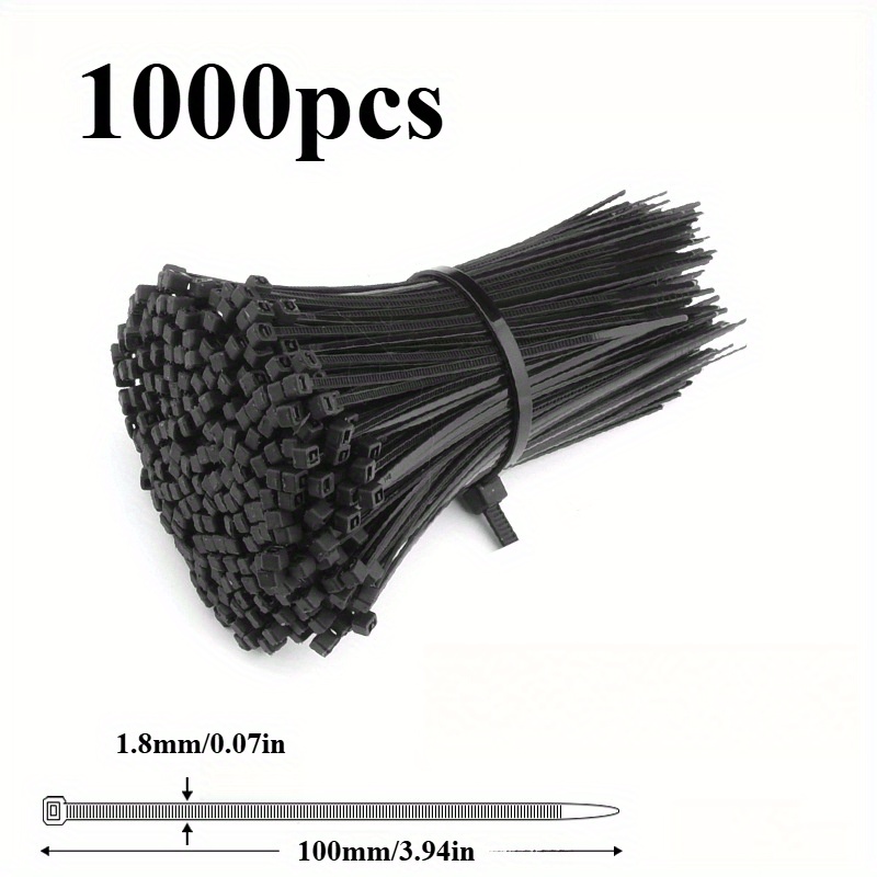 TEMU 1000pcs Heavy Duty Nylon Cable Ties - 4 Inch 100mm Self-locking Uv Resistant Zip Ties For Indoor/outdoor Use, Durable Wire Management Straps For