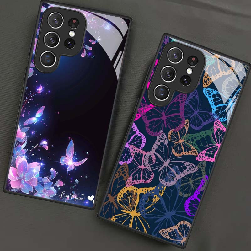 

Artistic Butterfly-themed Phone Case Made Of Tempered Glass S25, S24, S23, S22 Fe 5g.