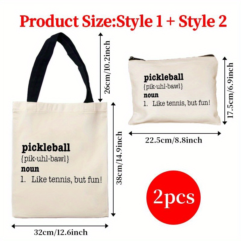 pickleball themed tote bag and makeup pouch set polyester shoulder handbag with english text lightweight shopping and office carrier gift for pickleball enthusiasts pickleball accessories