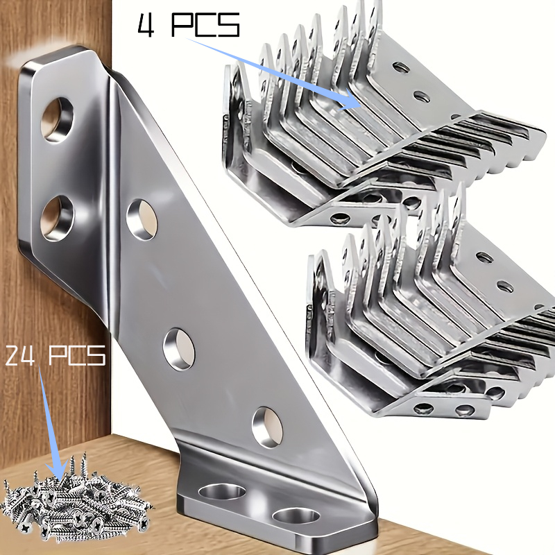 TEMU Ensemble de 28 pièces d'équerres d'angle robustes avec vis, supports triangulaires universels de L, adaptés aux tables et chaises, meubles en