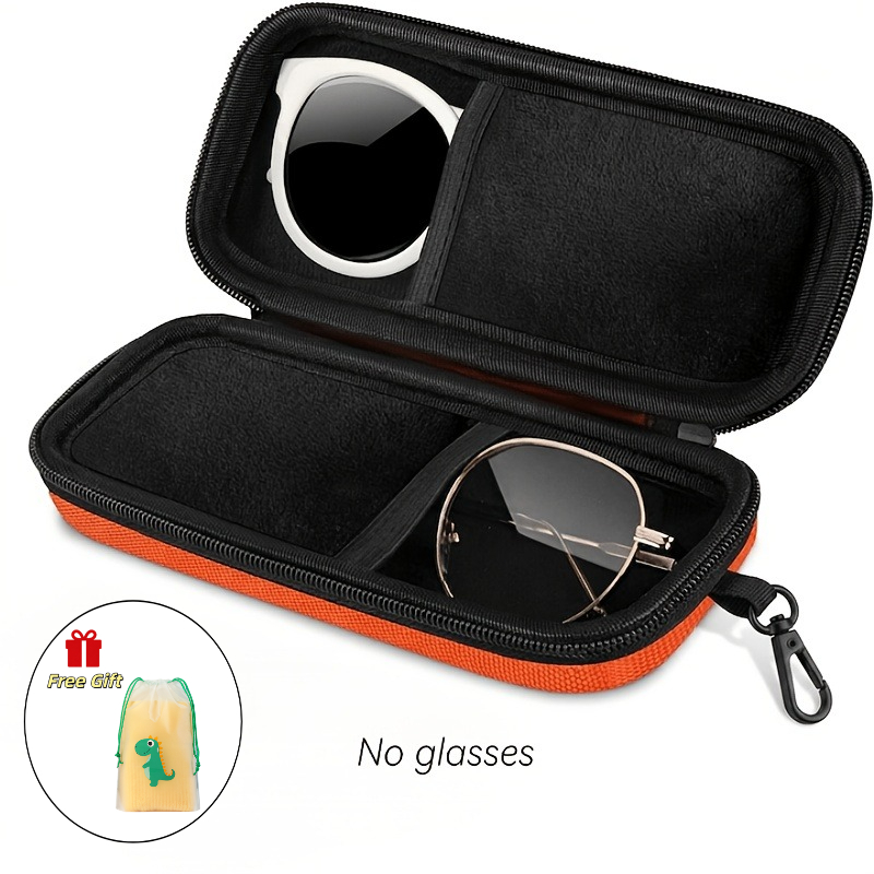 2pcs Set: Double-Compartment Hard Shell Eyeglass Case + Cute Dragon Pouch