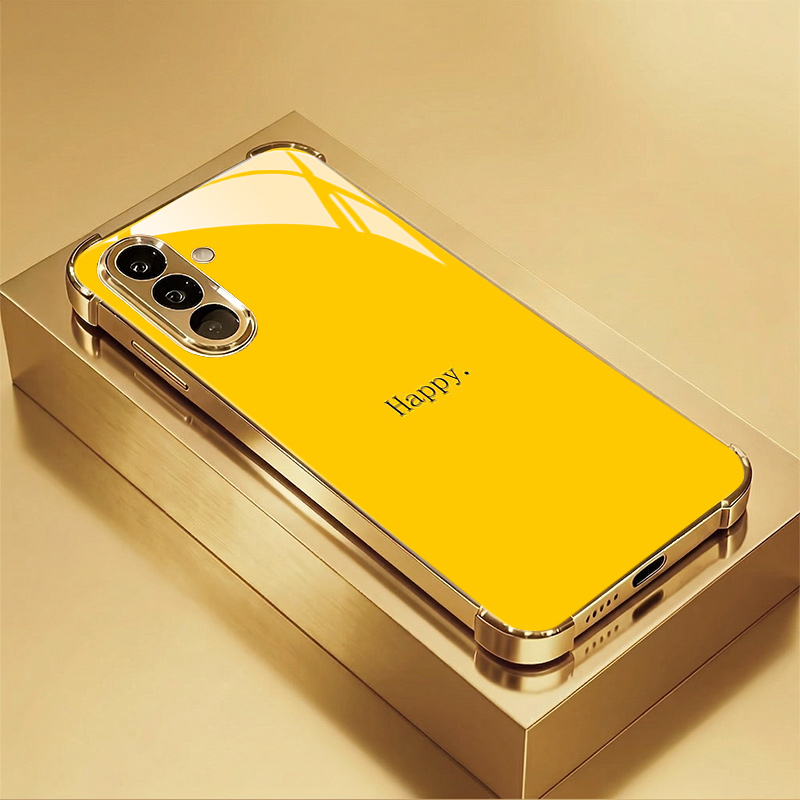 TEMU Phone Case: High-end Fashion Happy Pattern New Electroplated Gold Anti-drop Tempered Glass Phone Case Is Suitable For Galaxy S26/s26  /s26