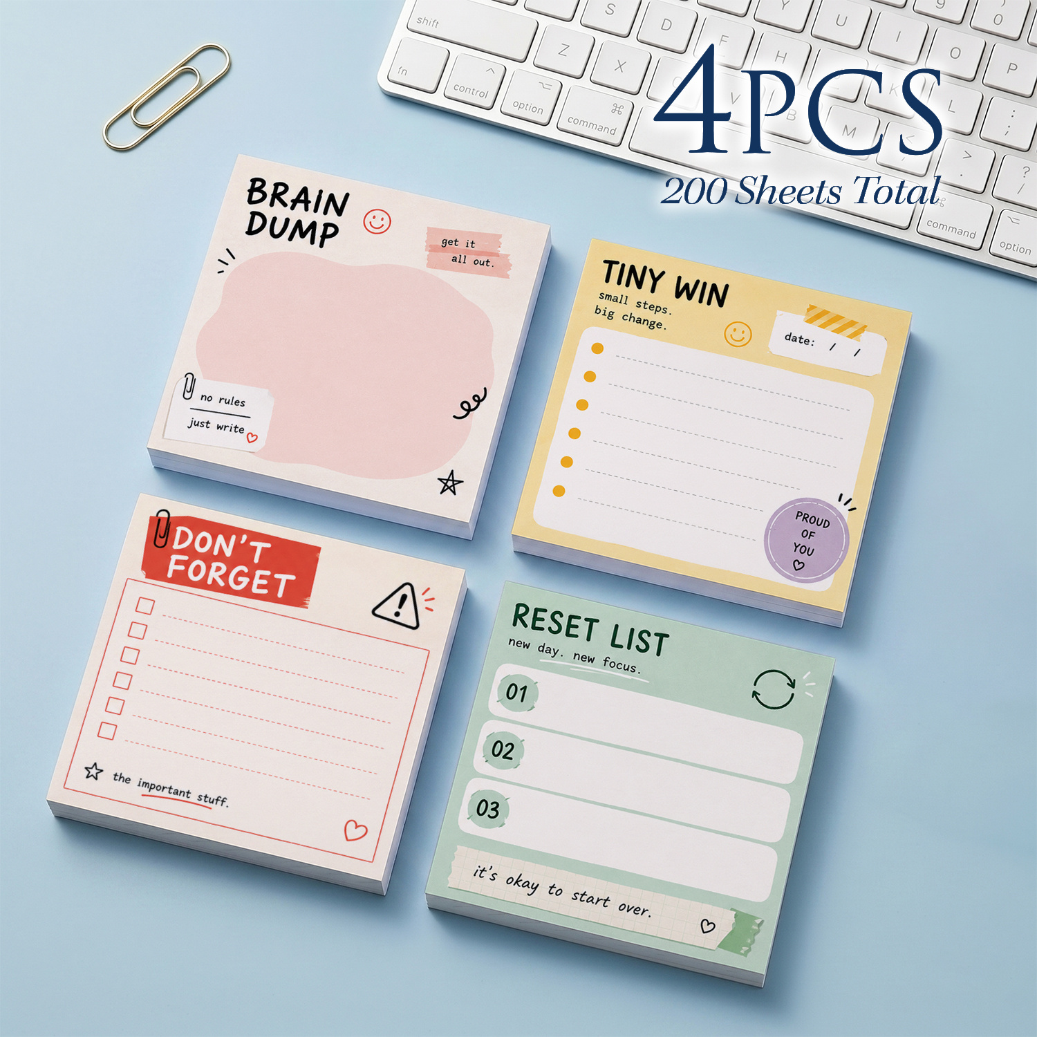 TEMU 4 Packs (200 Sheets Total) Self-stick Sticky Notes Suitable For Office, School, Home - 3x3 Inch Square Adhesive Memo Pads With Reminders, Lists,