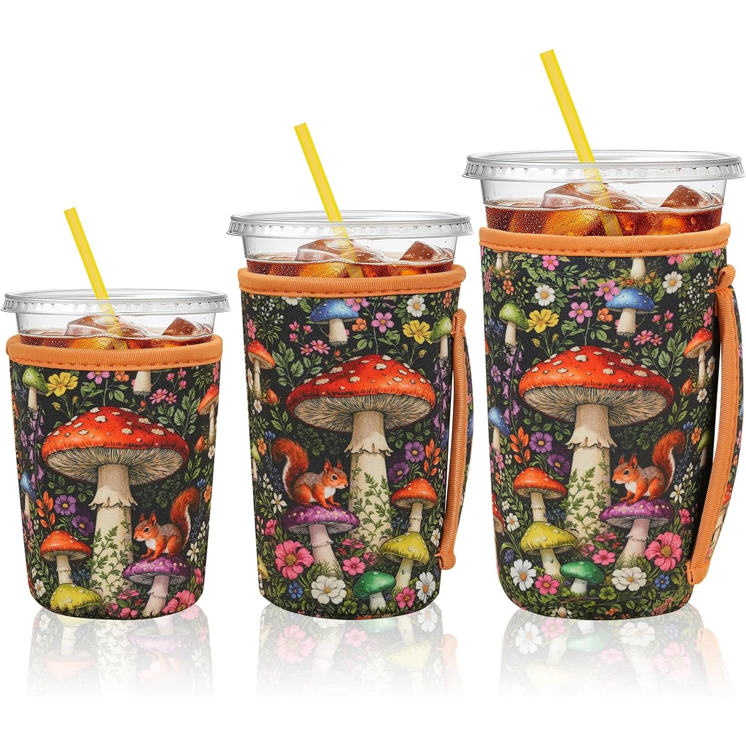 3pcs Reusable Iced Coffee Cup Sleeves With Handles, Neoprene Insulated Cup Sleeves, Suitable For Hot And Cold Drinks, Fits 16-32 Oz Cups