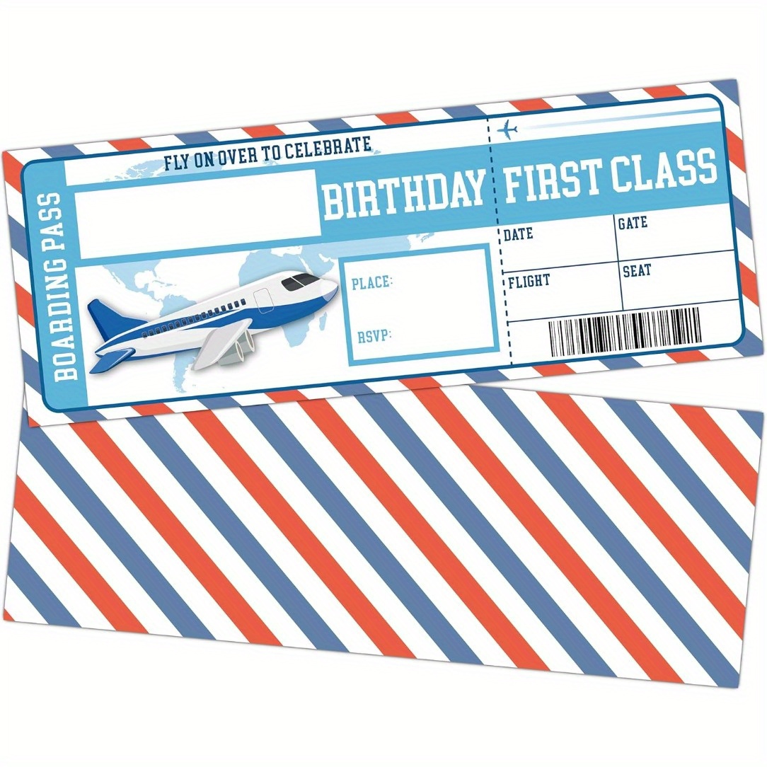 E-shop 24er-Pack Flugzeug-Geburtstags-Einladungen, Bordkarten-Tickets mit Umschlägen für Jungen und Mädchen, Flugzeug-Themenparty-Dekorationen &