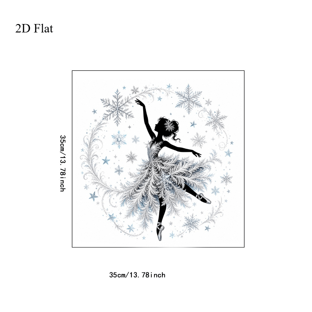 TEMU 2d Flat - 2d Flat - 1pc 2d Flat Christmas Winter Static Window Cling, Elegant Ballerina Silhouette With Silvery Lace Texture Snowflake Window