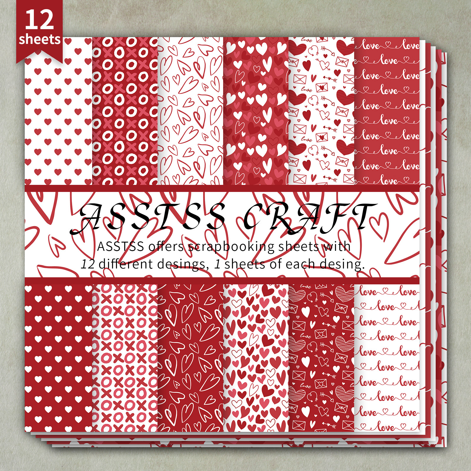 TEMU 12-sheet Asstss -inch Scrapbooking Paper Pad, Valentine's Day Retro Warm Style Backing Paper Supplies, Heavyweight Cardstock For Journaling,
