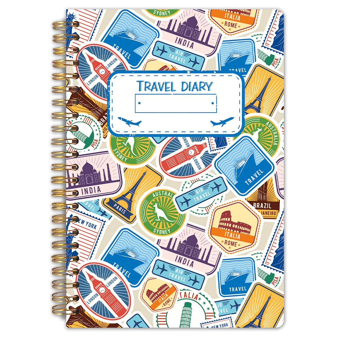 1pc   world   spiral notebook 5 5x8 3in high quality retro   travel stamp art cover ideal for trip records daily journaling travel lover gift