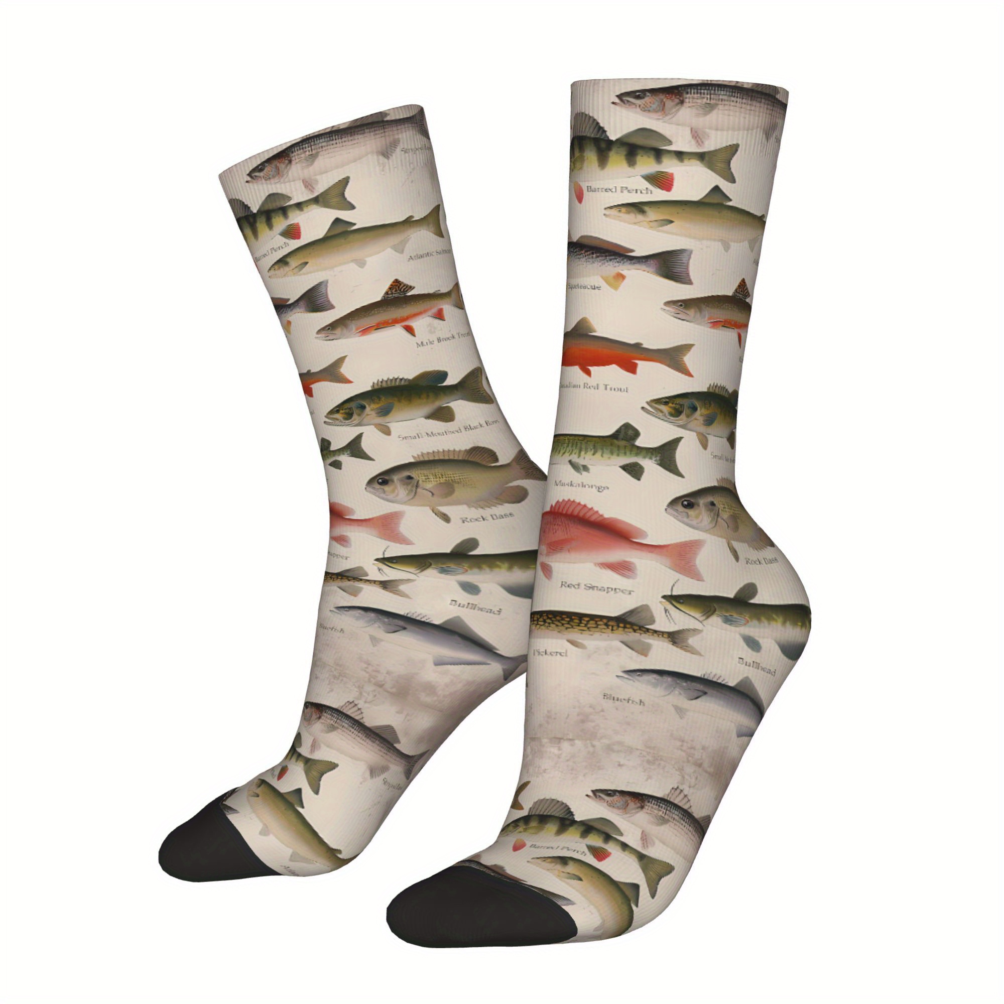 

1 Pair Of Men's Novelty Fish Pattern Crew Socks, Breathable Comfy Casual Socks For Men's Outdoor Wearing All Wearing, Novelty Socks