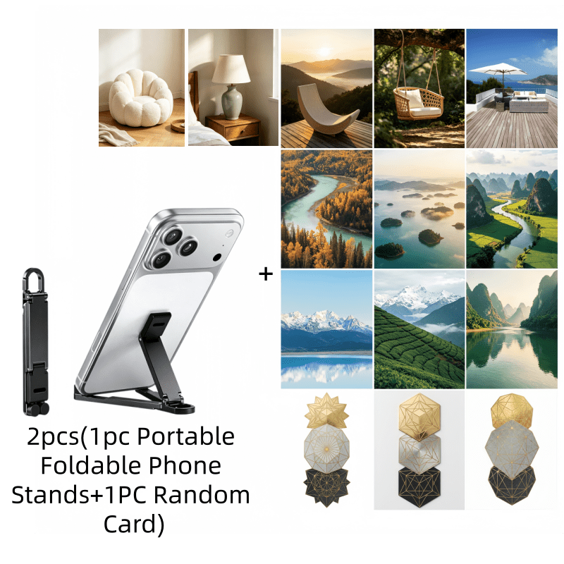 TEMU 2pcs (1pc Portable Foldable Phone Stands And 1pc Random Card) Mini Key Chain Phone Holders With Spring Buckles, Compact Travel Support Racks,