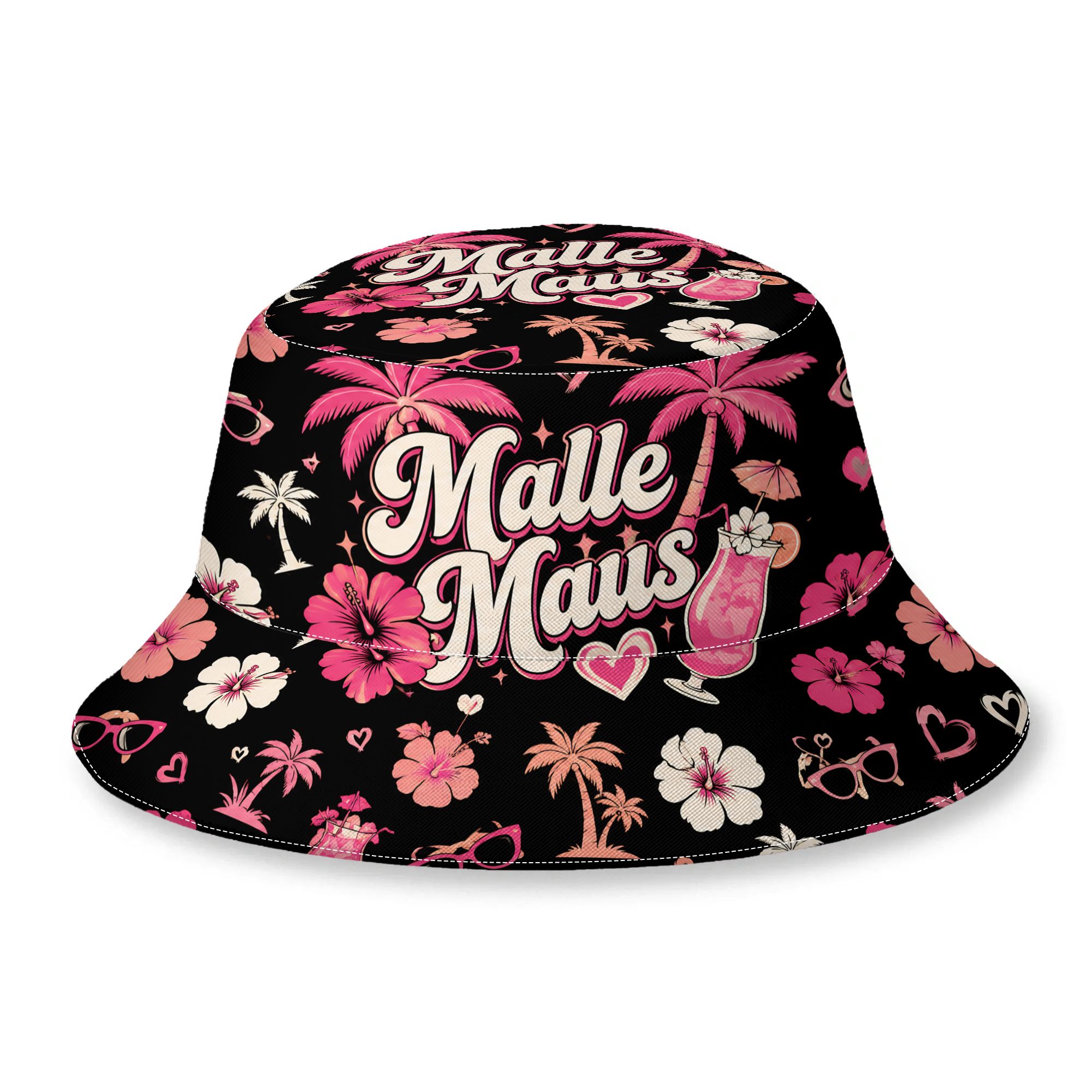 Image of Malle Party Maus Tropical Bucket Hat - Unisex Print Mallorca Fisherman With Malle Maus, Suitable For , Beach Travel, Outdoor Activities, Vacation Resort Style, Ideal Gift For Wear
