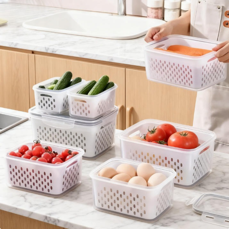 8pcs Large Capacity Fruit Storage Containers with Drain Colander