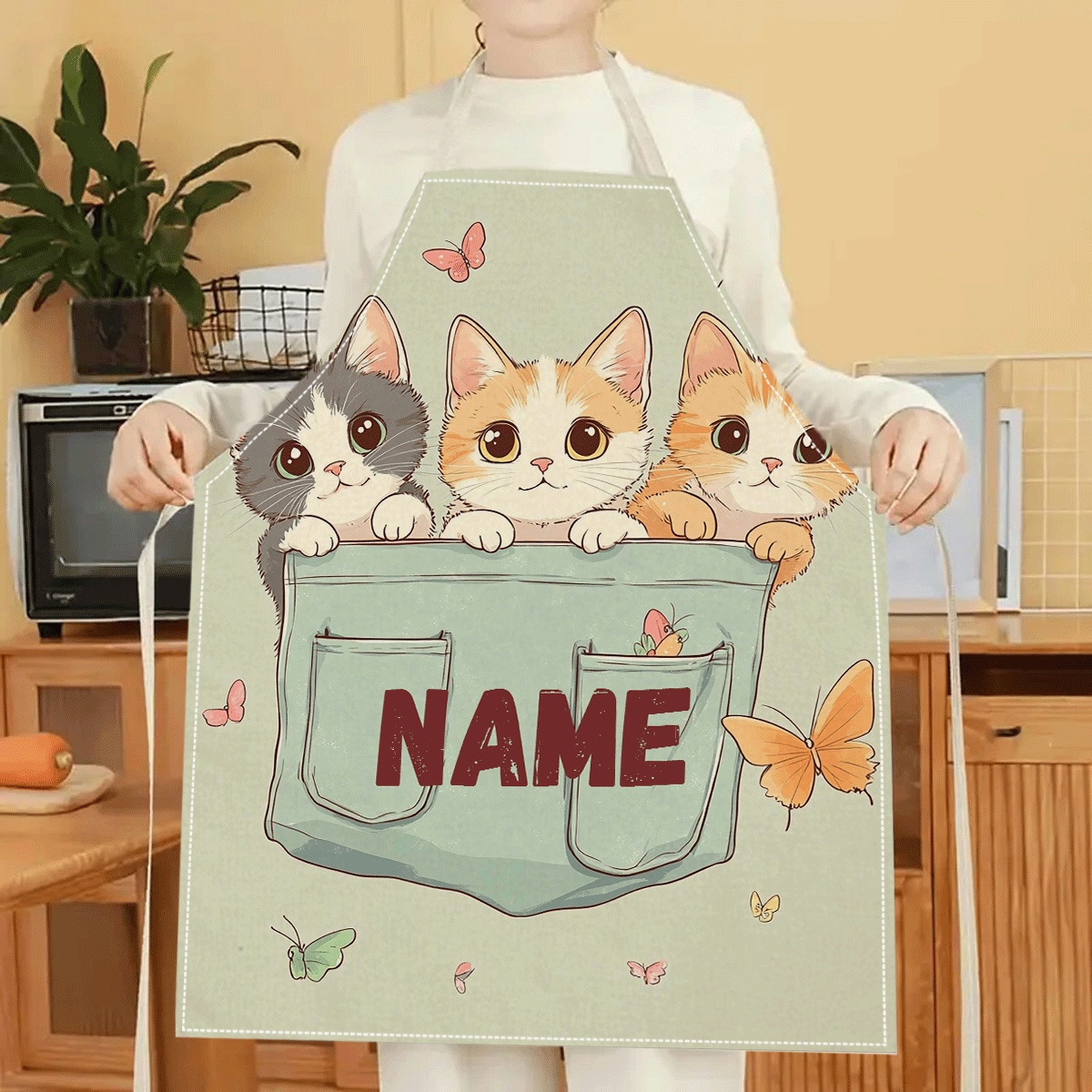 TEMU 1 Stück 2D Flachdruck Personalisierte Katzen-Schürze fürs Kochen zu Hause, Küchenkleidung Kochbegeisterte, 2D Flach